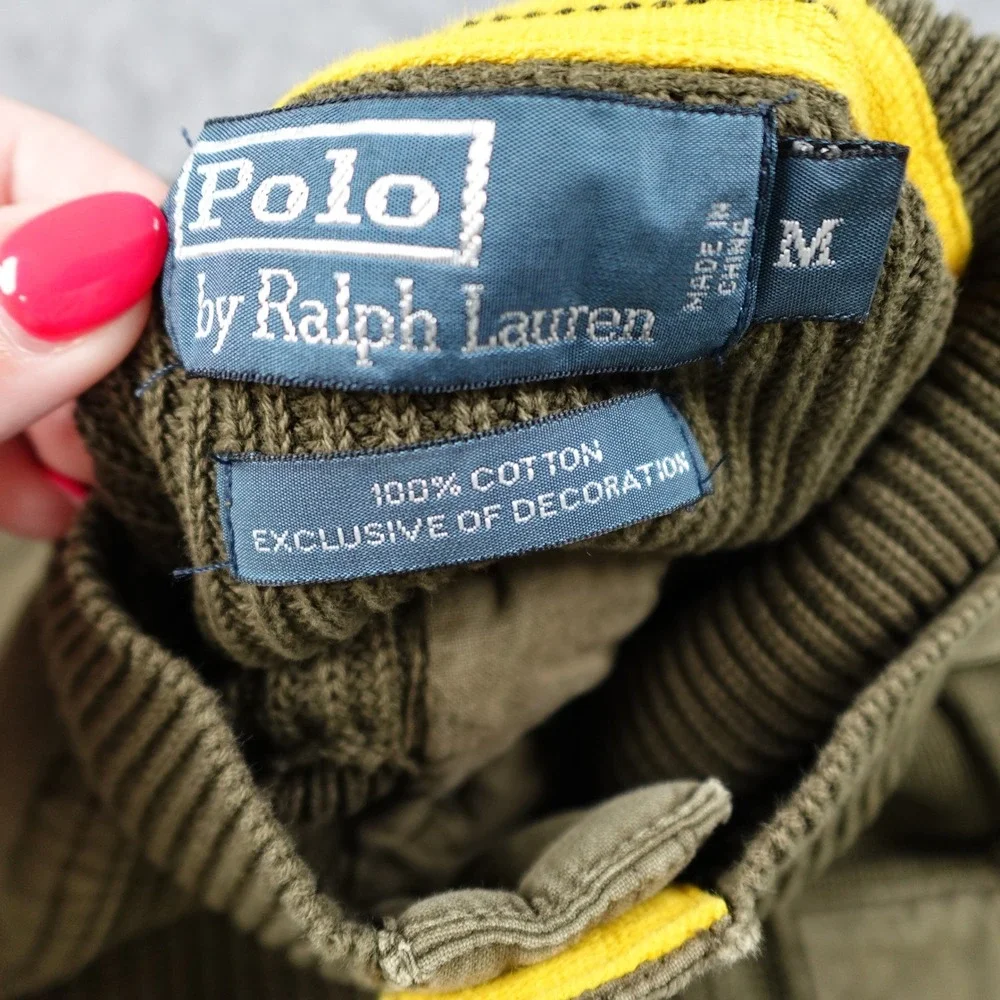 Polo Ralph Lauren Sweater Mens Medium Army Green Military Utility Chunky Shawl